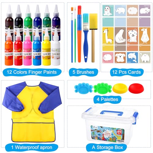 64 Pack Washable Paint Set, 12 Colors Non Toxic Finger Paints - style: 64pcs