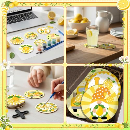 Reallnaive 8 Pcs Lemon Paint by Numbers Kit for Adults Wooden Coasters - style: Lemon