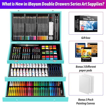 iBayam 195-Pack Deluxe Art Kit – Painting & Drawing Set for Adults - color: Teal