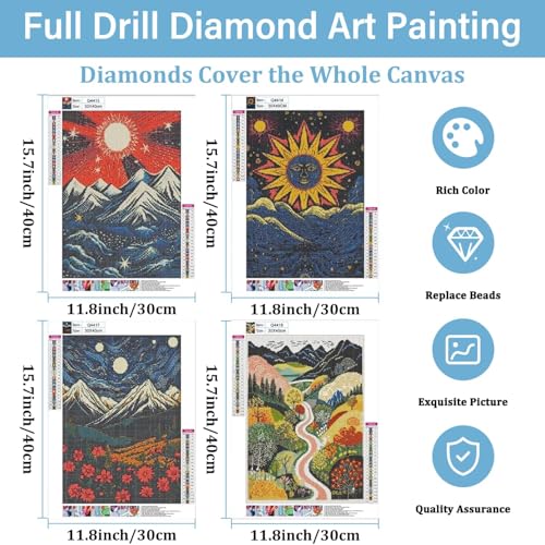 DOTSOPS 4 Pack Landscape Abstract Round Diamond Painting Kits for Adults - color: Landscape Abstract1