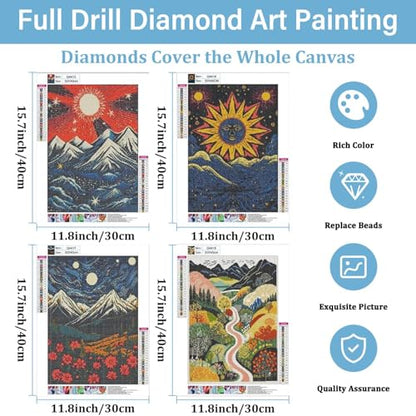 DOTSOPS 4 Pack Landscape Abstract Round Diamond Painting Kits for Adults - color: Landscape Abstract1
