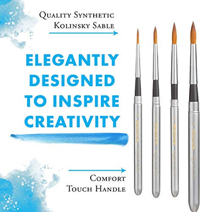 Princeton Aqua Elite, Series 4850, Synthetic Kolinsky Watercolor Paint Brush, Travel Set of 4 - size: Set of 4