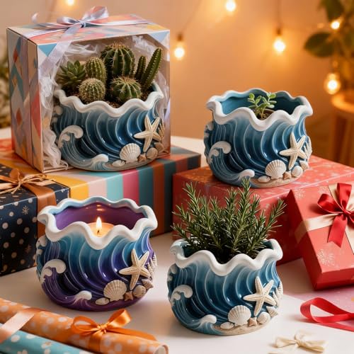 Wave Candle Molds, Seashell Jar Silicone Molds for Resin, Concrete - color: Blue Wave Resin Mold