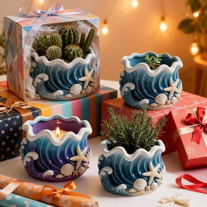 Wave Candle Molds, Seashell Jar Silicone Molds for Resin, Concrete - color: Blue Wave Resin Mold