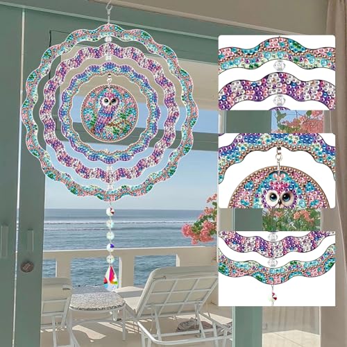 MaiYiYi DIY Owl Diamond Art Painting Wind Chimes Kit, 7.87X7.87 inches - color: Purple