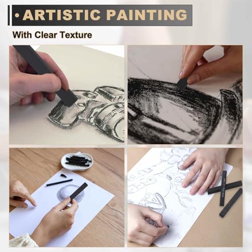 MECCANIXITY Compressed Charcoal Sticks, 8B Grade Square Vine Charcoal Sticks Set Art Supplies for Painting Drawing Sketching Shading Artists Beginners(Pack of 6) - style: 8B