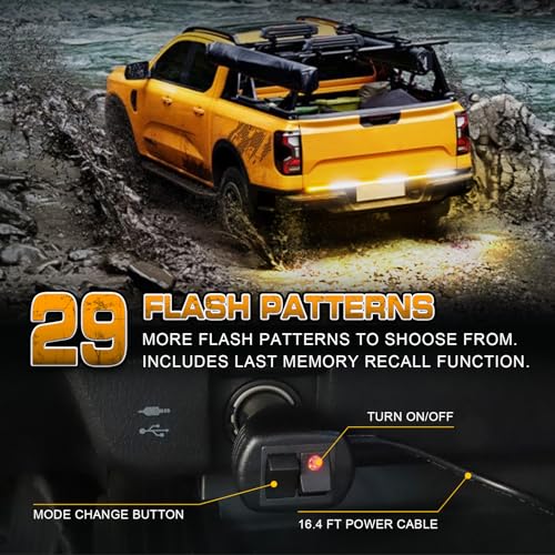XRIDONSEN 48 inch 288 LED Tailgate Strobe Lights Rear Emergency Lights - color: Amber/White