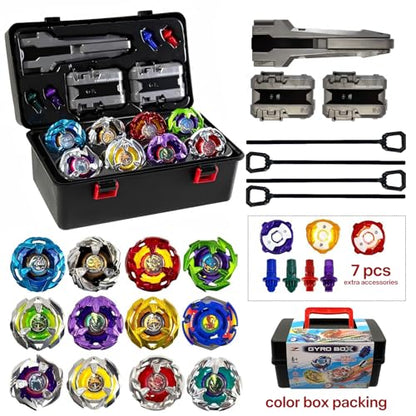 Battle Spinning Top Set with 12 Colorful Tops, Launchers and Accessories, Combat Game Collection