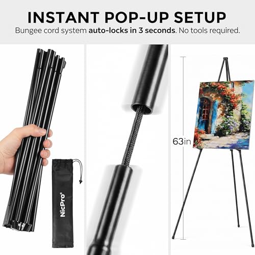 Nicpro 6 Pack 63 Inches Easel Stand for Sign, Black, with Carry Bags