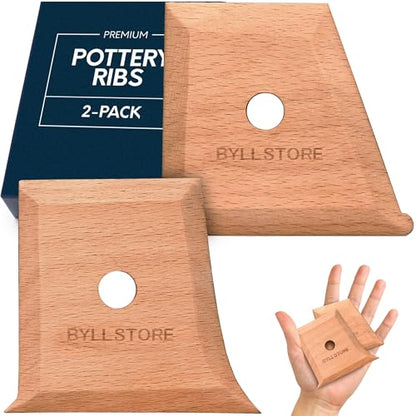 Byllstore Pottery Ribs & Trimming Tools | 2 Foot Shaper Tools | 4 Clay Texture Ribs | Solid Beech Wood | Several Pack Options (2-Pack) - color: 2 Pack | Pottery Ribs