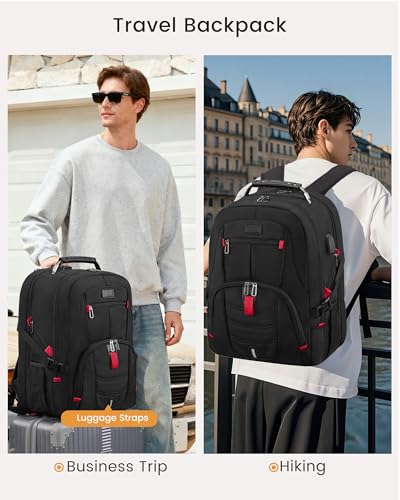 LOVEVOOK Large Laptop Backpack for Men,17.3Inch Heavy Duty Travel Backpack - color: Black, size: 17 inch