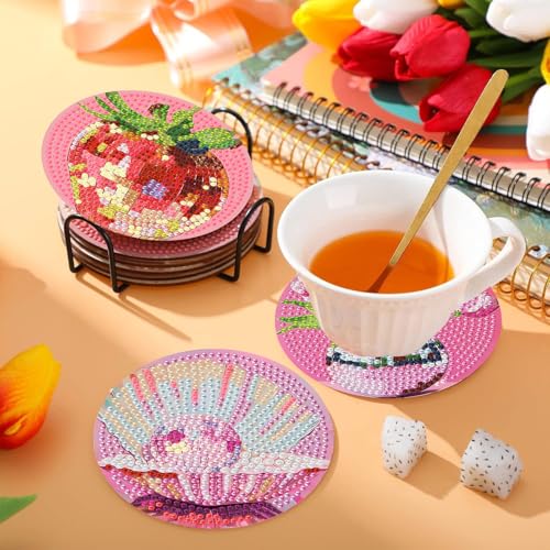 HHMATITS 8 Pcs Pink Disco Diamond Art Coasters Kit for Adults 4X4IN - color: Disco