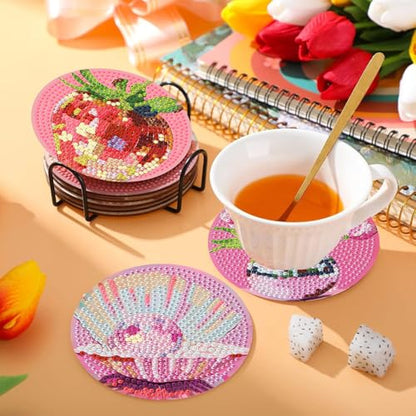 HHMATITS 8 Pcs Pink Disco Diamond Art Coasters Kit for Adults 4X4IN - color: Disco