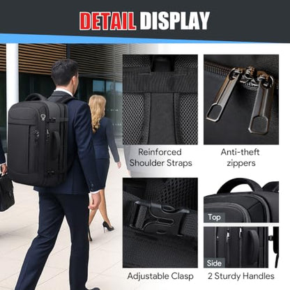 45L Travel Backpack for Men, Expandable Carry On Backpack, Black - color: Black, size: 17.3 inch (21"x13"x9")