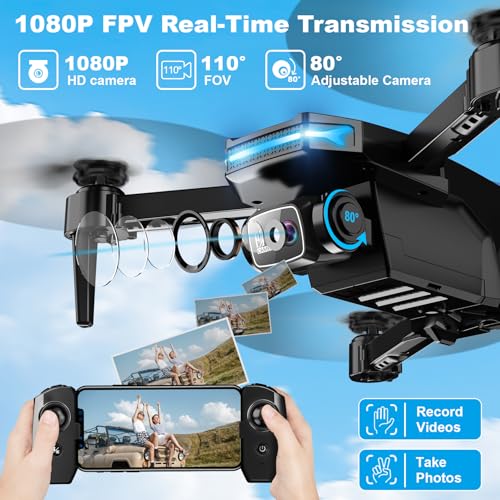 Drone with 1080P Camera - Foldable Remote Control RC Quadcopter FPV Drone - color: Black&Blue