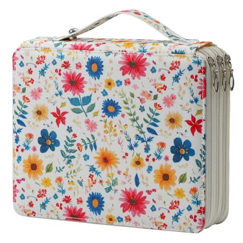 Canvas 120 Slots Pencil Case 3-Layer Zipped Holder w/Handle - color: Apricot Blossoms, size: 120