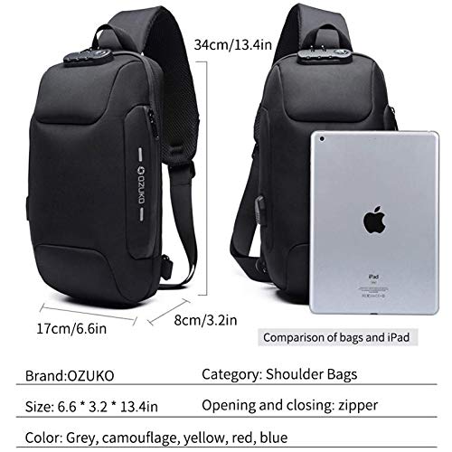OZUKO Sling Backpack for Men - Anti-Theft Crossbody Bag, Waterproof with USB Charging Port - color: Blue
