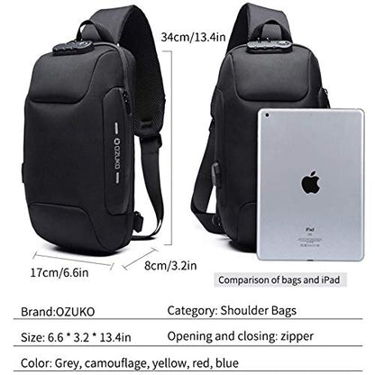 OZUKO Sling Backpack for Men - Anti-Theft Crossbody Bag, Waterproof with USB Charging Port - color: Blue