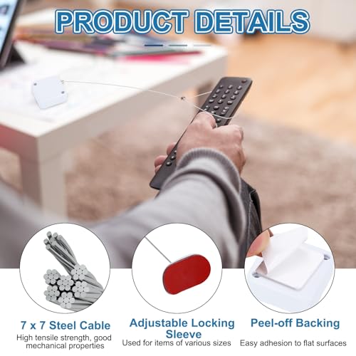 PATIKIL 6.6ft (2M) Retractable Remote Control Cable Tether 2N, 3PCS Remote Control Security Lanyard Lock Adjustable Locking Leash with Plastic Cap for TV Phone Tablets Showroom, White - color: White, size: 6.6ft