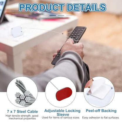 PATIKIL 6.6ft (2M) Retractable Remote Control Cable Tether 2N, 3PCS Remote Control Security Lanyard Lock Adjustable Locking Leash with Plastic Cap for TV Phone Tablets Showroom, White - color: White, size: 6.6ft