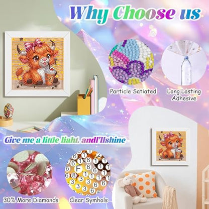 WEMEON Cow Diamond Art Kits for Kids with Frame 7x7 inch - color: Cow03