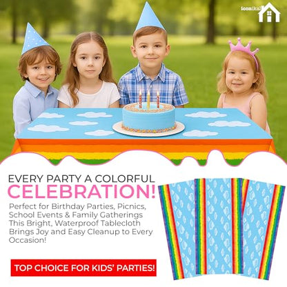 Iconikal 3-Pack Rainbow Plastic Tablecloth 108 x 54 ES Disposable Birthday