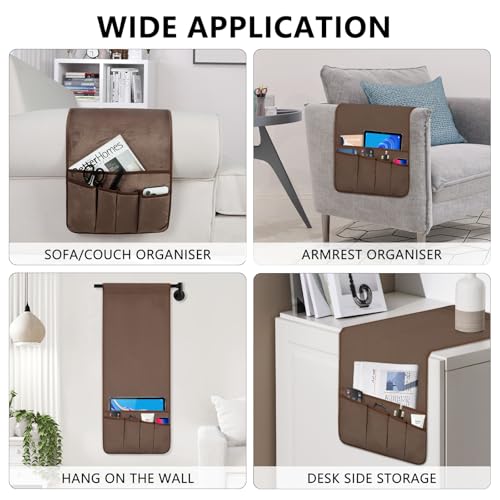 Remote Control Holder for Armchair Caddy, Remote Holder with 5 Pockets - color: Brown, size: 35"x12.4"