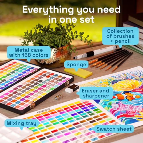 ARTISTRO Watercolor Paint Set with Palette & Brush Pens - 168 Colors