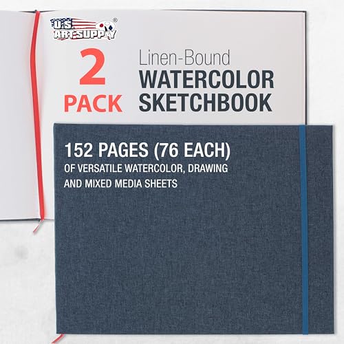 U.S. Art Supply 9" x 12" Watercolor Book (2 Pack, 76 Sheets Each) - size: 9-x-12-inch