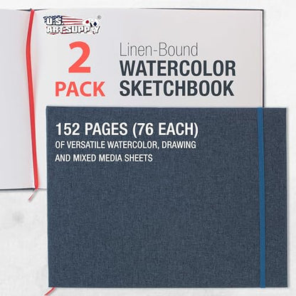 U.S. Art Supply 9" x 12" Watercolor Book (2 Pack, 76 Sheets Each) - size: 9-x-12-inch