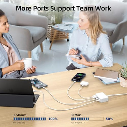 100W 6 in 1 USB Charger, 50% Smaller Charging Station for Multiple Devices - color: A-White