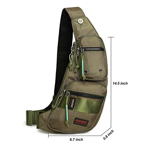 NICGID Sling Bag Chest Shoulder Backpack Crossbody Daypack for Men Women - color: Army Green-2854