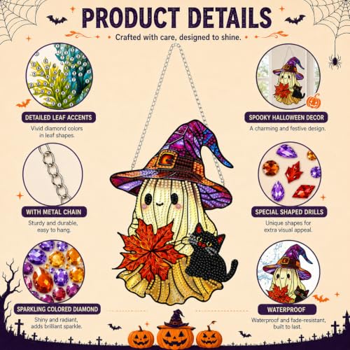 Ghost Hanging Diamond Art Kits for Adults, Diamond Painting Suncatchers - color: Fall Ghost
