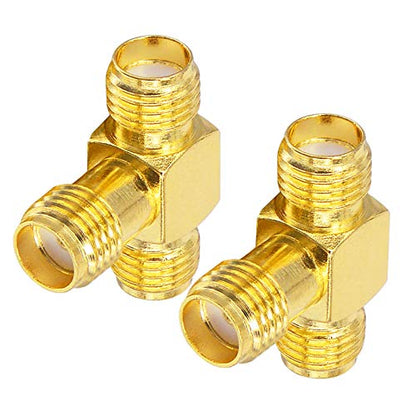 SMA Splitter Adapter SMA Female to Dual SMA Female Triple Tee Connector Splitter Antenna SMA 2-Way Converter for WiFi Aerial FPV Drone Radio Baofeng Yaesu Camera Pack of 2 - size: SMA Female to Dual SMA Female