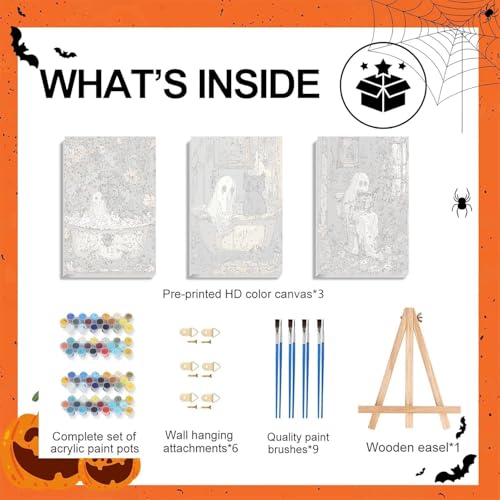 Axquilon 3 Packs Halloween Framed Paint by Numbers Kit for Adults 8x10in - color: 3 Pack Ghost with Easel