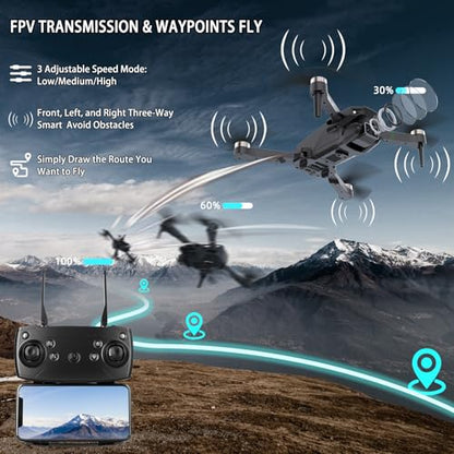 Drones with Camera for Adults 4K 1080P, Mini Drone with Camera, Altitude Hold, One Key Take Off/Landing, Headless Mode, 3D Flip, 3 Speed Mode, Foldable Remote Control Drone with 2 Batteries for Beginners