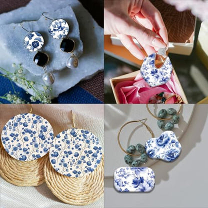 OLYCRAFT 24Pcs 4 Styles Blue Flower Clay Transfer Paper for Polymer - style: Porcelain Flower