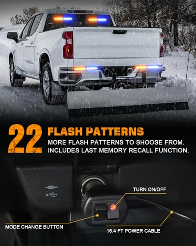 XRIDONSEN 2x 10.7 inch Strobe Light Bar 24 LED Amber Blue Emergency Lights - color: Amber/Blue