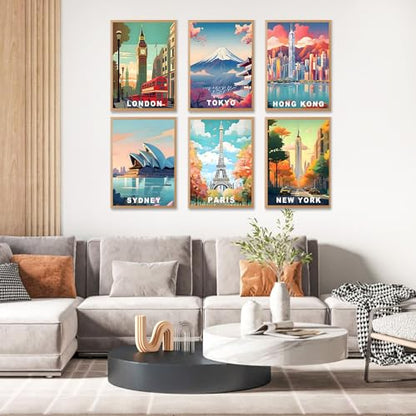 6 Pack Paint by Numbers Kit for Adults, Cityscape Canvas Painting Set - color: Landscape-1