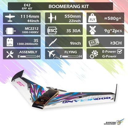 E42 EPP Flying Wing RC Airplane Model 1114mm Wingspan FPV Delta Wing Tail-Pusher - Glider Kit with Power Combo (KIT+Motor+Prop+ESC+Servos)