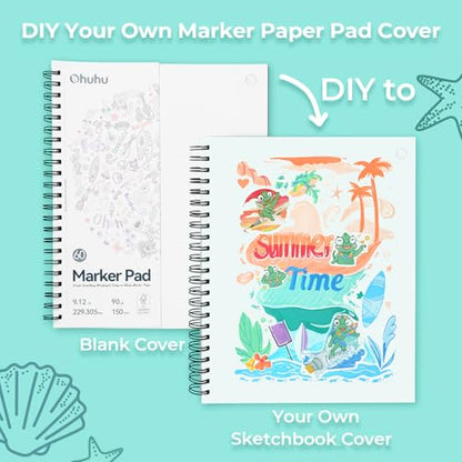 Ohuhu 9"x12" Double-Sided Bleedproof Marker Pad Art Sketchbook 60 Sheets - size: 9" x 12”