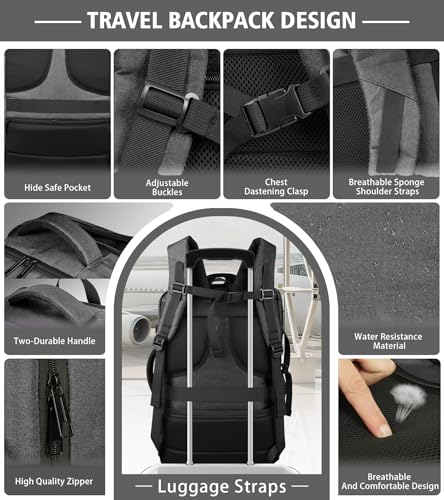 Carry On Backpack,Expandable Large 1-7DAYS Capacity Travel Backpack,Grey - color: Grey, size: 18.4inch (22"x14"x5.5")