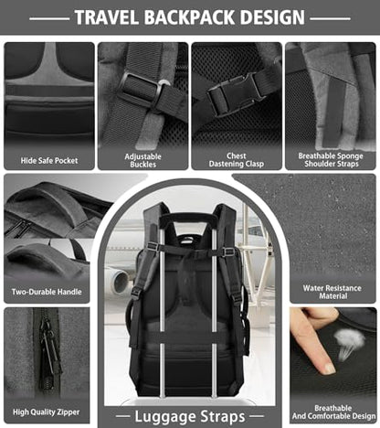 Carry On Backpack,Expandable Large 1-7DAYS Capacity Travel Backpack,Grey - color: Grey, size: 18.4inch (22"x14"x5.5")
