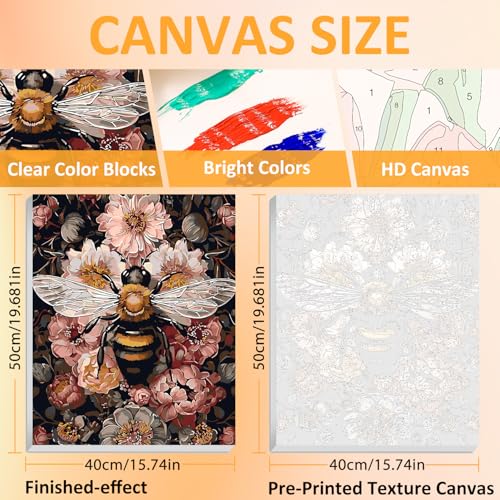 Framed Paint by Numbers Kit for Adults with Wooden Easel, Bee, 16x20 inch - color: BEE