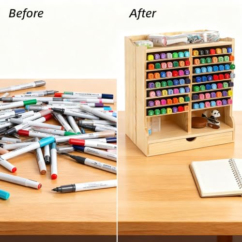 Dicunoy Pen Organizer for Desk, Marker Storage Rack, 17 Slots for 98 Pens