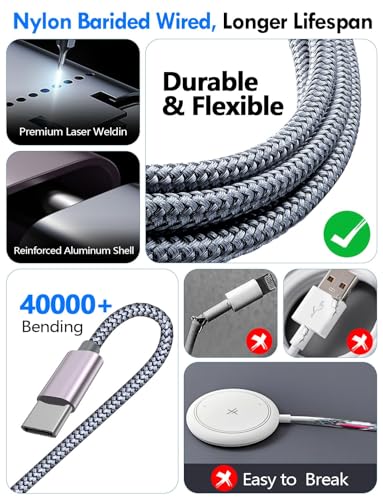 2Pack Travel Essentials for Apple Watch Charger,3-in-2 Multi Charging Cable - color: Gray, size: 2Pack-6 FT