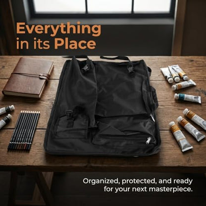 Canvas 4K Drawing Board Carrying Bag, Large Art Portfolio Case with Adjustable Shoulder Strap and Zipper Pockets, Black