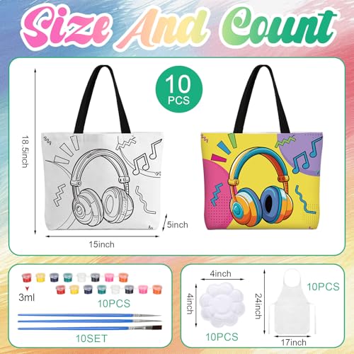 Locmeo 10 Set Paint and Sip Canvas Bags Pre Drawn Kit,Disco - style: Disco