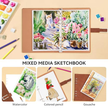 Lightwish Watercolor Sketchbook, 100% Cotton Cold Press Refillable Paper - color: Flat Buckle Brown