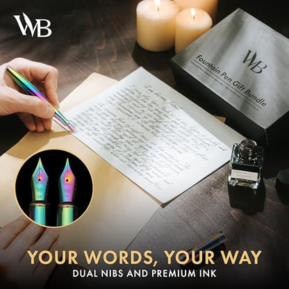 Wordsworth & Black Fountain Pen Gift Set, Medium & Extra Fine Nib, Rainbow - color: Rainbow